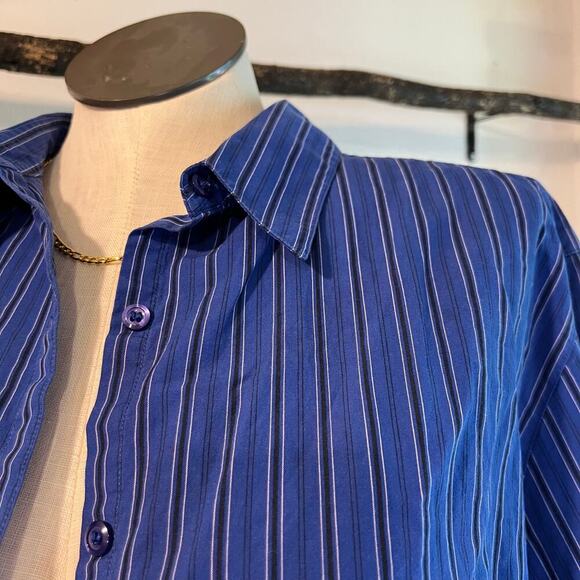 Vintage 90s 100% Cotton Blue Textured Stripe Menswear Oversized Shirt Size 2X - Picture 2 of 11